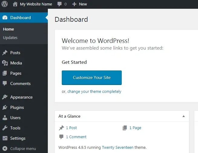 Wordpress dashboard