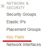 aws key pair menu