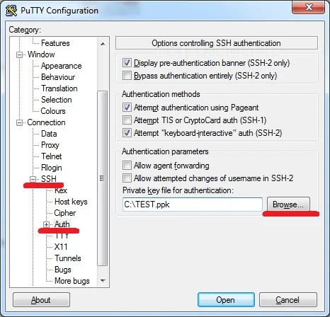 aws putty ssh key auth