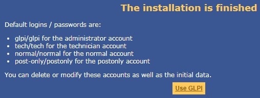 glpi default password
