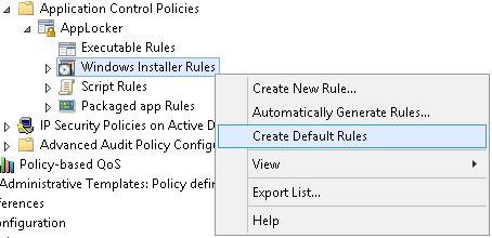GPO - Windows installer Create Default Rules