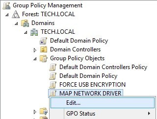 edit gpo map network drive