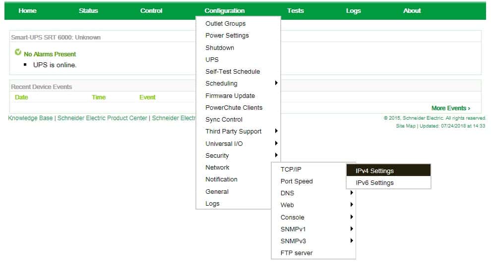 APC UPS Network Menu