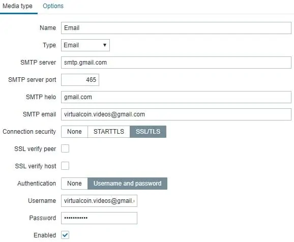 Zabbix email media type