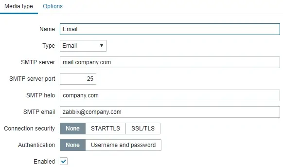 Zabbix media type email