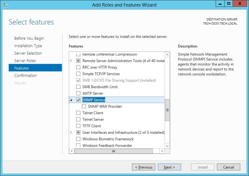 windows 2012 install snmp