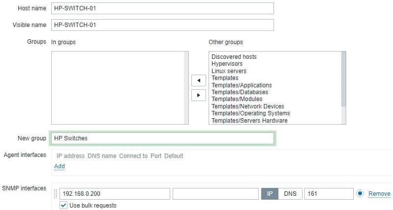 zabbix hp configuration