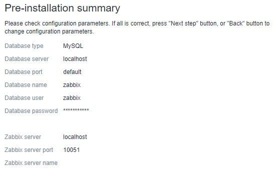zabbix installation summary