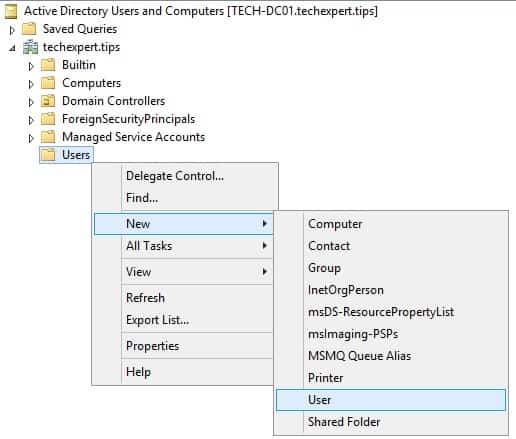 Active Directory New user