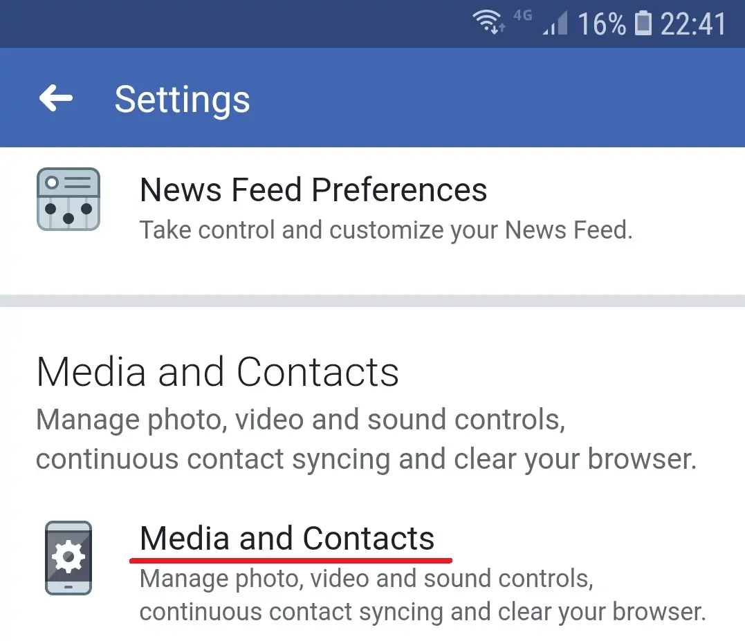 Android Facebook Media and Contacts