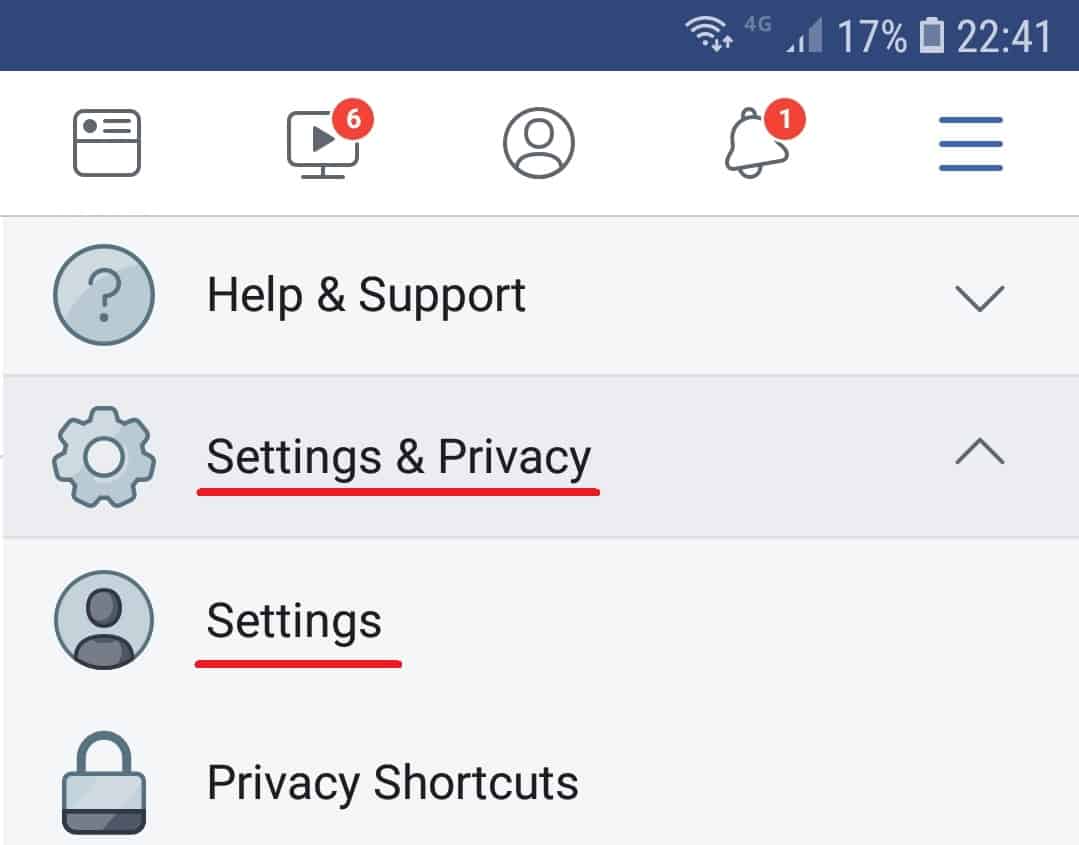 Android facebook settings
