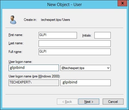 GLPI Active Directory Account bind