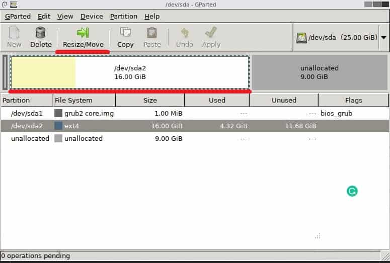 Gparted Resize partition