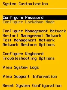 Vmware Console System Customization menu