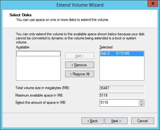 Windows Extend Volume Wizard
