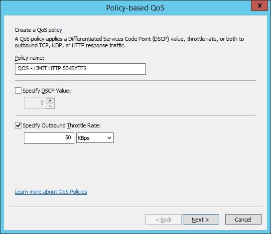 Policy-based QoS outbound Throttle