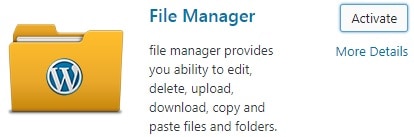 Wordpress File Manager Plugin Activate