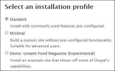 Drupal installation mode Drupal installation mode