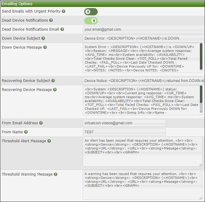 Cacti Emailing options Cacti Emailing options