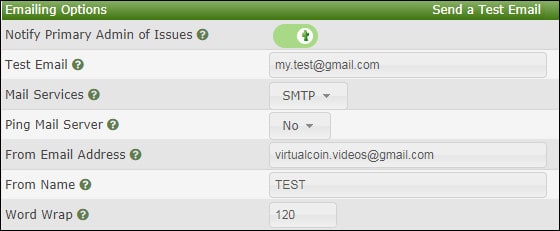 Cacti SMTP Configuration
