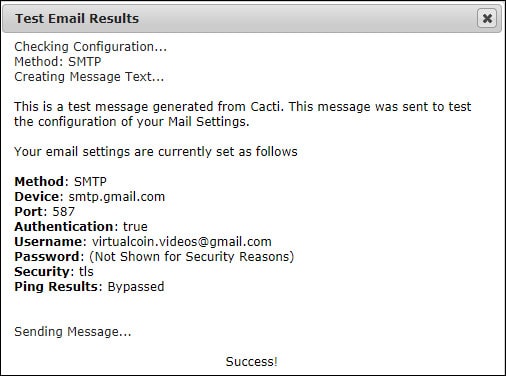 Cacti Test Email Configuration