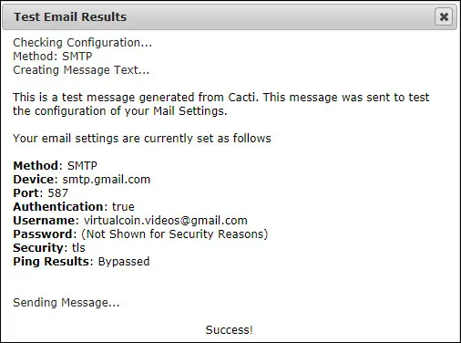 Cacti Test Email Configuration