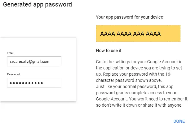 Google generate app password