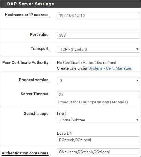 Pfsense ldap server settings