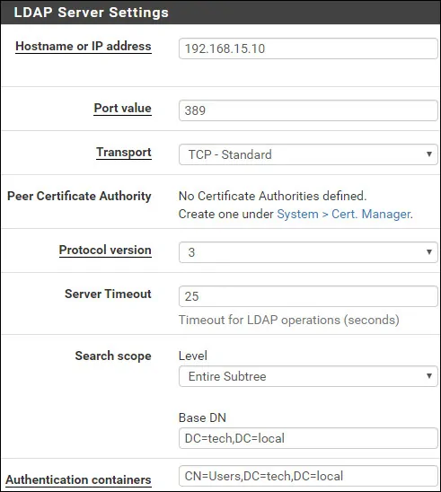 Pfsense ldap server settings