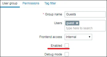Zabbix Disable guest user account