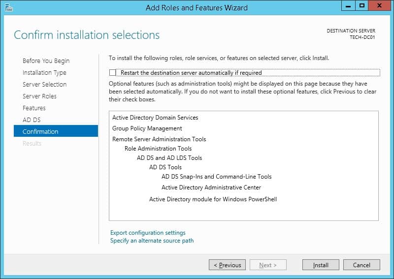 active directory installation confirmation