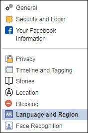 facebook language menu