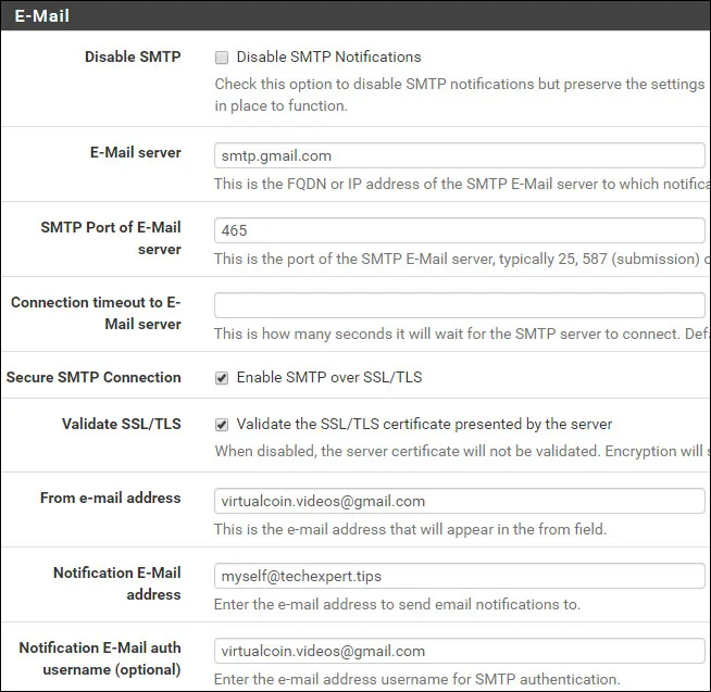 pfsense email notification gmail