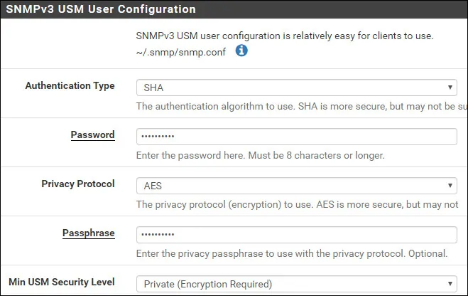 pfsense snmpv3 encryption