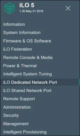ilo dedicated network port menu