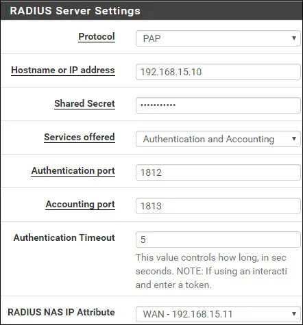 pfsense radius server settings