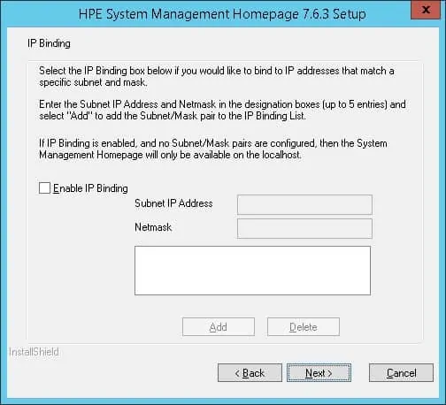 HP System Management Homepage bind