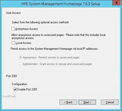 HP System Management Homepage configuration port