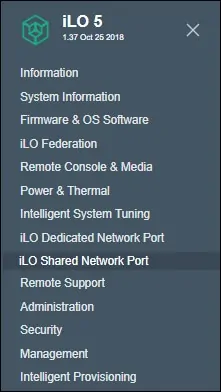 ilo shared network menu