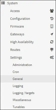 opnsense general menu