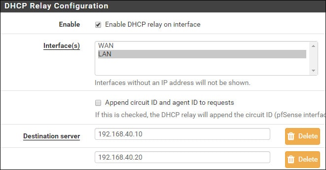 pfsense dhcp relay