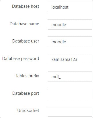 moodle installation database configuration