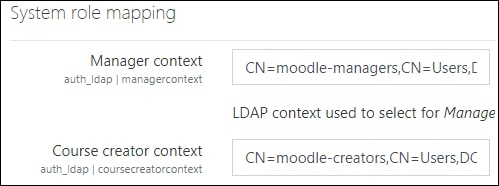 Moodle - System role mapping Moodle - System role mapping