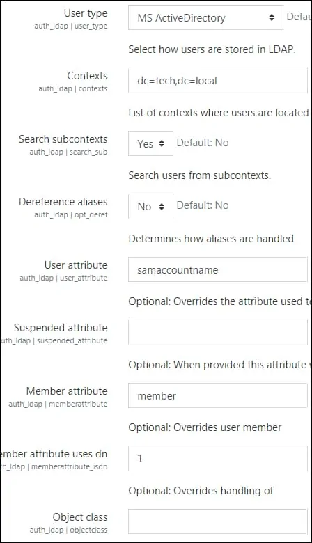 Moodle - User lookup settings
