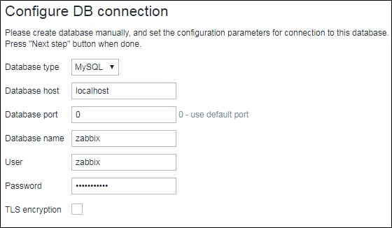 Zabbix 5 database configuration