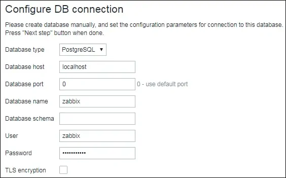 Zabbix 5 postgresql database configuration