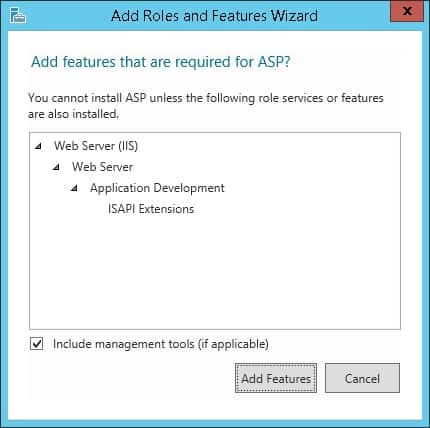 IIS ASP Add features