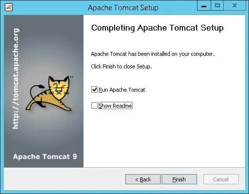 Windows - Tomcat installation finished