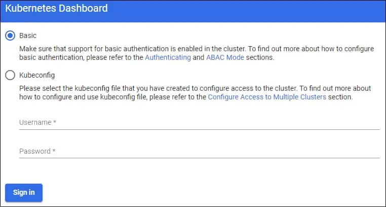 Kubernetes Dashboard User login