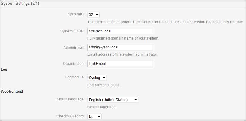 OTRS Ubuntu - System settings